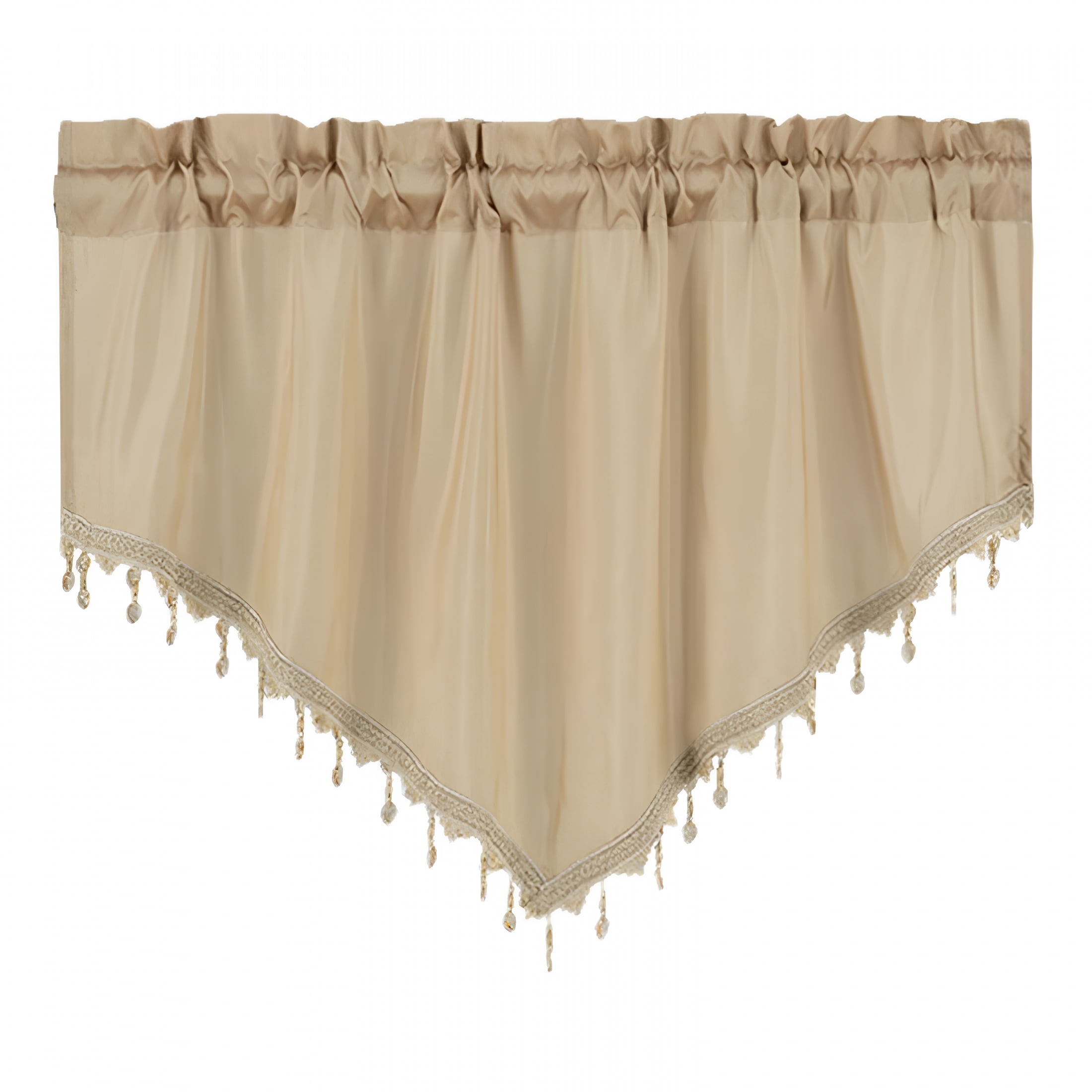 AUQ 2026 New Window Valances Curtains for Kitchen,Rod Pocket Triangle Farmhouse Valance Beads Trim Tassel Curtain Valances for Bedroom Bathroom Cafe,51 X 23" Length