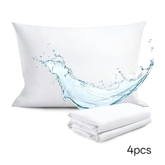 AUQ 2026 New Zippered Waterproof Pillow Protectors,4 Pack,Queen Size,Soft Comfortable Sateen 100% Long-Staple Cotton,Quiet and Breathable Pillowcase
