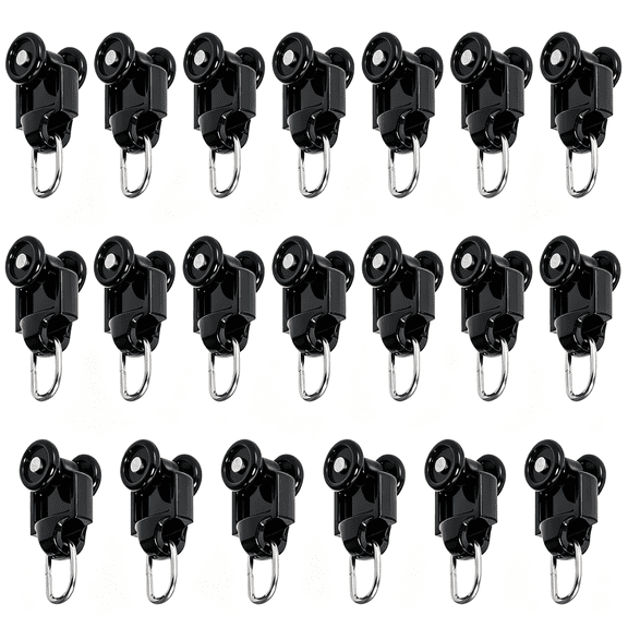 AUQ 20Pcs Curtain Track Rollers Hooks, Plastic Mute Wheel Rollers, Black | Ceiling Curtain Track Gliders, Window Curtain Track Accessories, Dual Wheel Shower Room Divider Track Rollers