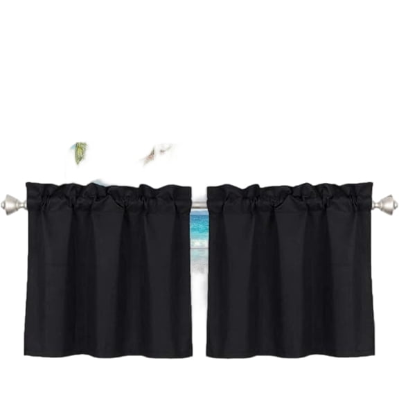 AUQ 24 Inch Long Tier Curtains for Small Window Treatment,Short Blackout Curtain with Rod Pocket - Half Window Curtains for Kitchen,Cabinet,Basement,Camper,2 Panels,Black,30 Inches Wide