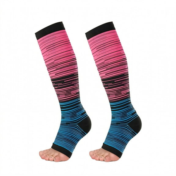 XIRQI 2Pairs Compression Socks,Open-Toe Design,Sports Support Compression Stockings,Rose Red,2XL