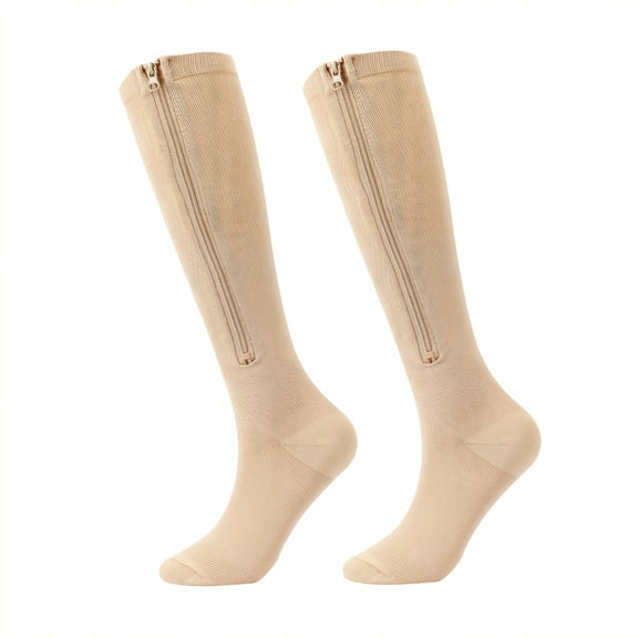 AUQ 2Pairs Compression Socks,Zipper Design Compression Socks Men,Sports Support Compression Stockings for Women,Yellow,S/M