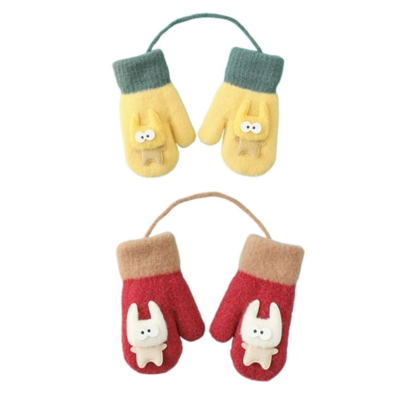 AUQ 2Pairs Gloves Plush Wrist Cuffs Winter Gloves,Cold Locking Comfortable Wear Kids Gloves,Yellow and Burgundy
