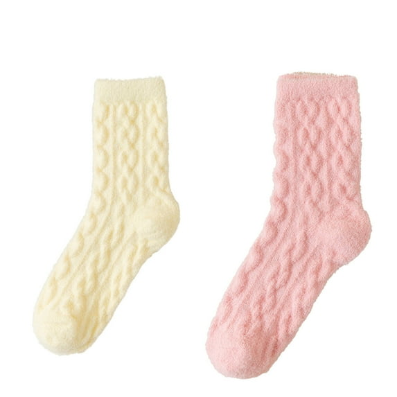 AUQ 2 Pairs Socks,Polyester Cotton Fluffy Socks,Solid Color Warmth Thick Socks Women,Sizes 4-10