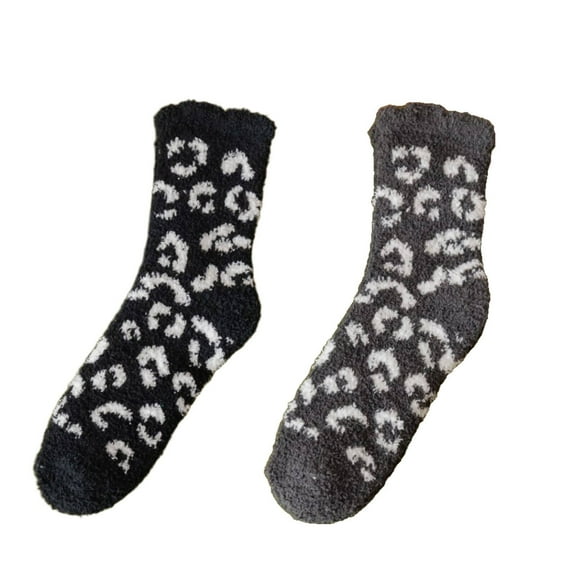 AUQ 2 Pairs Socks,Polyester Fluffy Socks,Leopard Print Womens Socks,Sizes 4-10