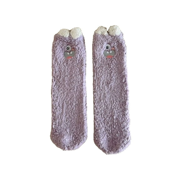 AUQ 2Pairs Socks Cute Ears Fuzzy Socks,Charming Design Foot Care Long Socks,Purple