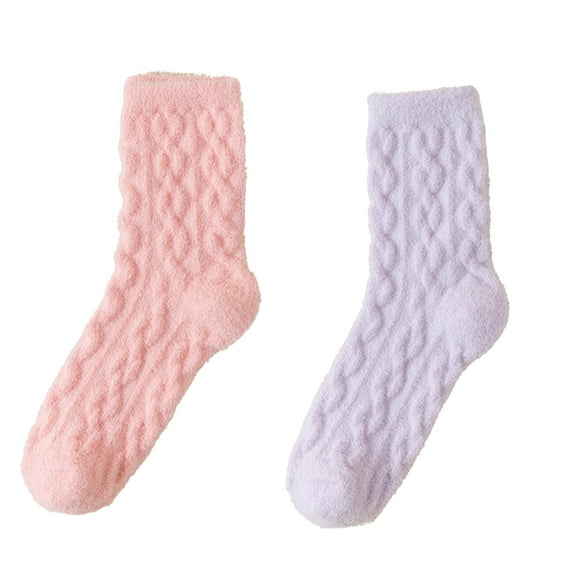 AUQ 2 Pairs Socks,Polyester Cotton Fluffy Socks,Solid Color Warmth Thick Socks Women,Sizes 4-10