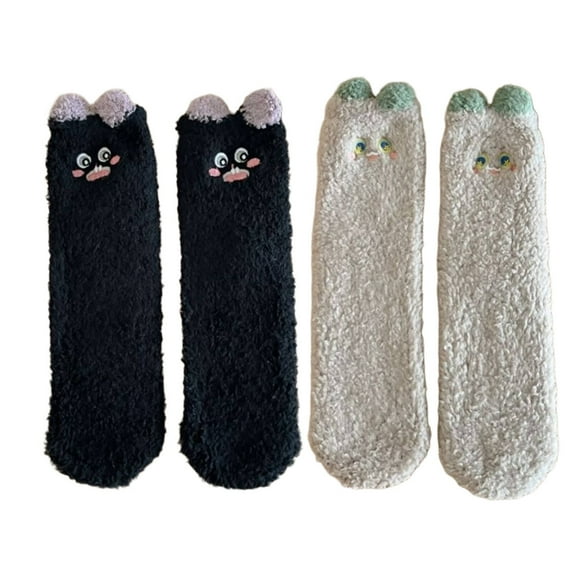AUQ 2Pairs Socks Flexible Fit Fuzzy Socks,Moisture-Wicking Cozy Wear Long Socks,Black and Khaki