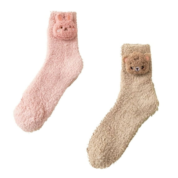 AUQ 2Pairs Socks Flexible Fit Fuzzy Socks,Moisture-Wicking Cozy Wear Long Socks,Style1