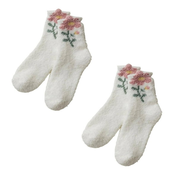 AUQ 2Pairs Socks Gentle Plush Fuzzy Socks,Soft Coral Velvet Long Socks for Everyday Comfort,Style1
