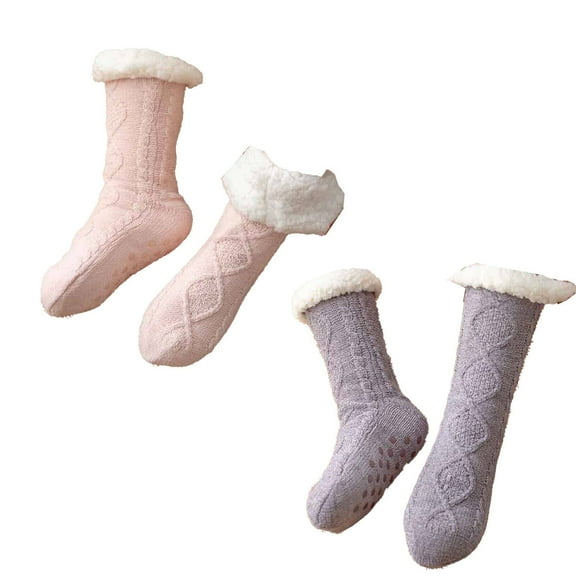 TELOLY 2Pairs Socks Leg Protection Fuzzy Socks,Non-Slip Design Comfortable Touch Long Socks,Style1