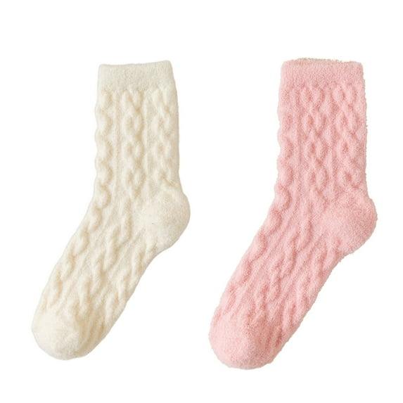 AUQ 2Pairs Socks Macaron Color Scheme Fuzzy Socks,Soft and Fluffy Sweat-Absorbing and Odor-Resistant Long Socks,White and Pink