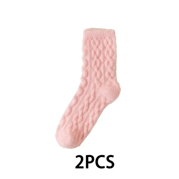 AUQ 2Pairs Socks Plush and Soft Fuzzy Socks for Indoor Comfort,Thick and Cozy Long Socks for Winter,Trendy Footwear for Cold Weather Relaxation.,Pink