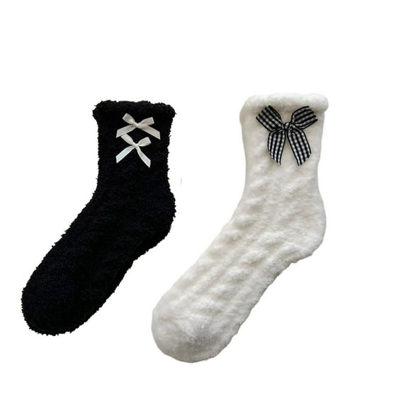AUQ 2Pairs Socks Soft Coral Fleece Fuzzy Socks,Cozy Warm Long Socks for Winter Comfort,Anti-Slip Socks for Home&Sleepwear,Style1