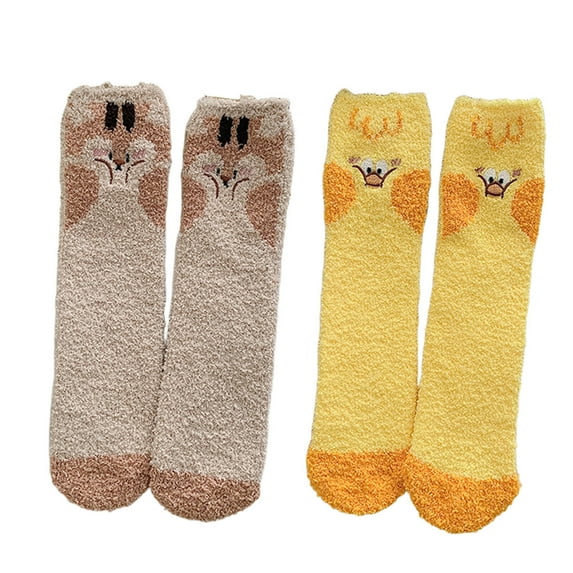 AUQ 2Pairs Socks Soft Coral Velvet Fuzzy Socks for Cozy Lounging,Elastic Long Socks for Everyday Use,Style9