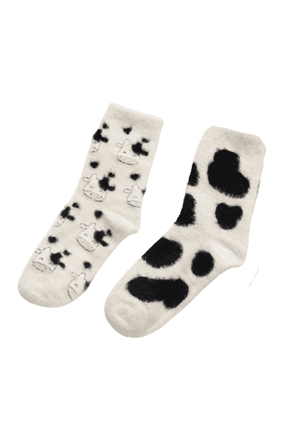 AUQ 2Pairs Socks Soft Fuzzy Socks,Cozy Cow Print Long Socks for Autumn Comfort,Perfect for Home Relaxation or Travel Comfort,Style6