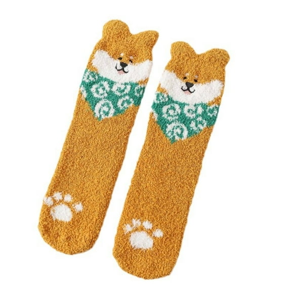 AUQ 2Pairs Socks Soft and Comfortable Fuzzy Socks,Perfect Fit Non-Slip Sole Long Socks,Yellow