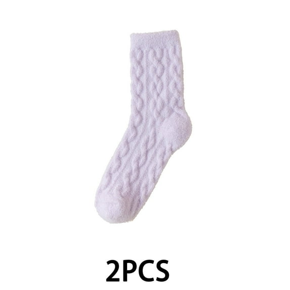 AUQ 2Pairs Socks Soft and Fluffy Fuzzy Socks,Anti-Slip and Friction-Free Thick and Warm Long Socks,Purple