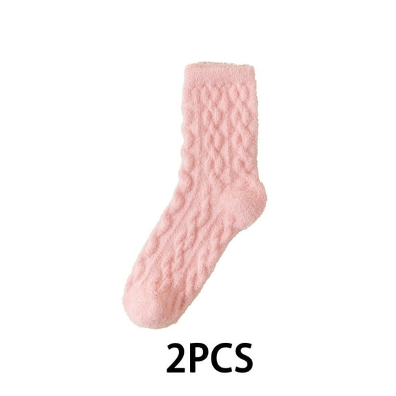 AUQ 2Pairs Socks Sweat-Absorbing and Odor-Resistant Fuzzy Socks,Anti-Slip and Friction-Free Thick and Warm Long Socks,Pink