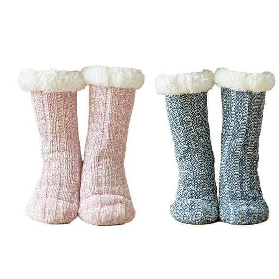 AUQ 2Pairs Socks Thick Acrylic Warm Fuzzy Socks,Super Soft Long Socks for Winter Comfort,Style2