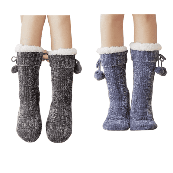 AUQ 2Pairs Socks Ultra Soft Fuzzy Socks for Winter Comfort,Insulated Long Socks for Extra Warmth,Anti-Slip Socks for Relaxing at Home,Style4