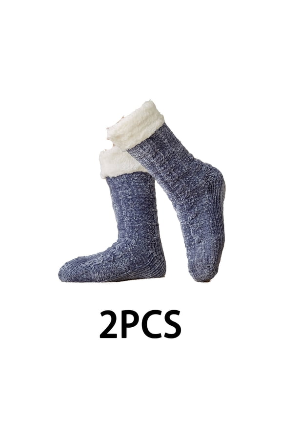 AUQ 2Pairs Socks Winter Ready Fuzzy Acrylic Socks,Soft and Warm Long Socks for Cold Weather,Blue