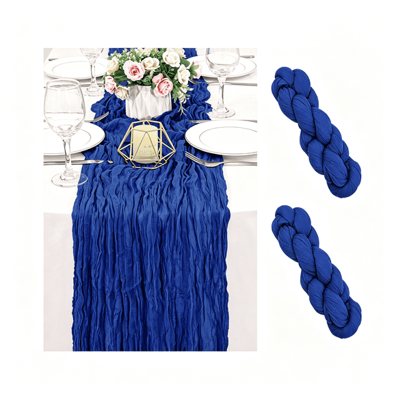 AUQ 2Pcs 120"Royal Blue Cheesecloth Table Runner Boho Rustic Gauze Sheer Romantic 10 Ft Long Cheese Cloth Table Runner for Bridal Baby Shower Wedding Party Birthday Holiday Home Easter Decor