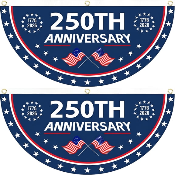 AUQ 2Pcs 250Th Anniversary Flag,1.5X3 Ft 1776-2026 Fan Flags,2 Ply Year Anniversary Flag for Wall,Front Door,Porch,Fence,Outdoor Decorations (Style 1)