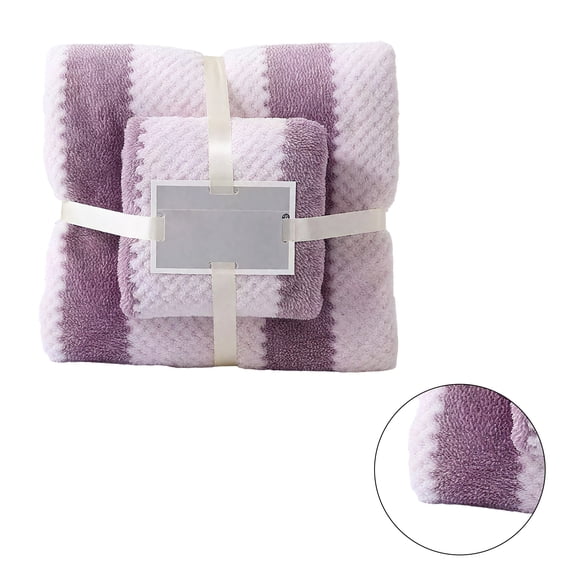 AUQ 2Pcs Bath Towel Sets,Stabilized Loop Stitching Bath Towel Set,Maintains Loop Structure Towels for Bathroom,Purple&White