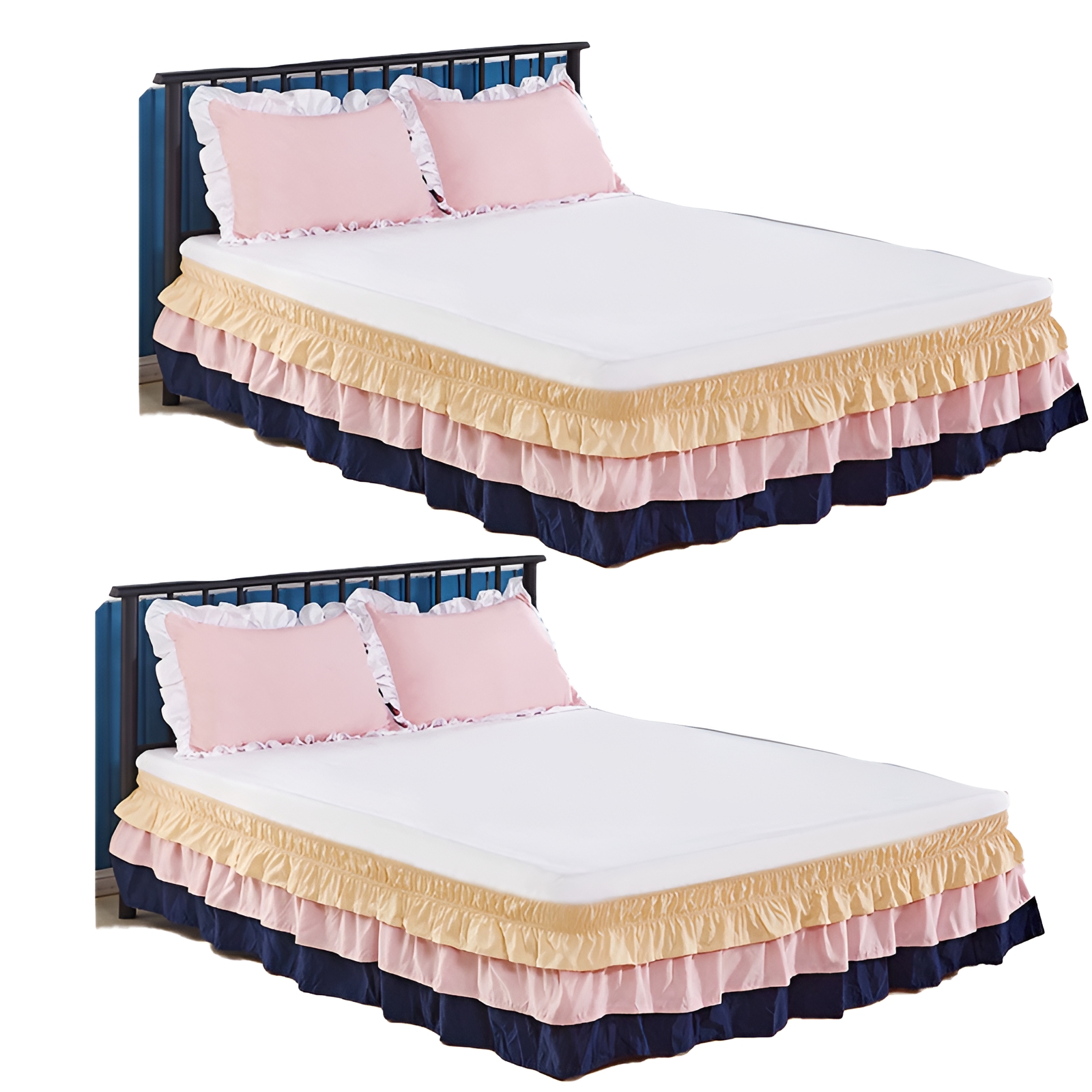 AUQ 2Pcs Bed Skirt Rounded Edge Ruffle Bedskirt Solid Chic Dust Ruffle ...