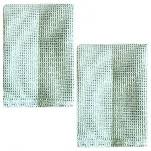 AUQ 2Pcs Dish Towels for Kitchen,Raised Grid Design Dusting Cloths,Long-Staple Cotton Glass Cleaning Cloth,Green1