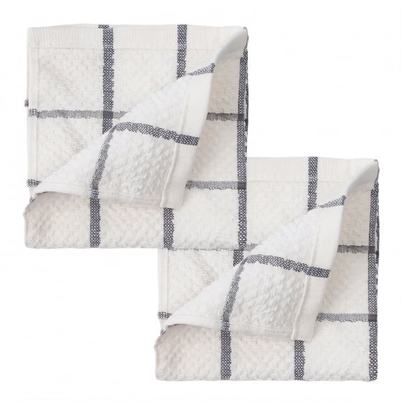 AUQ 2Pcs Dish Towels for Kitchen,Resilient Weaving Tea Towels,Absorbent Fiber Blend Wash Rags,Gray
