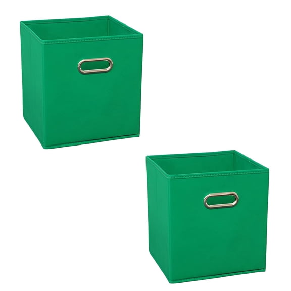 AUQ 2Pcs Fabric Storage Bins,13"*15"*13" Foldable Storage Cubes,Cube Organizer Bins,Green1