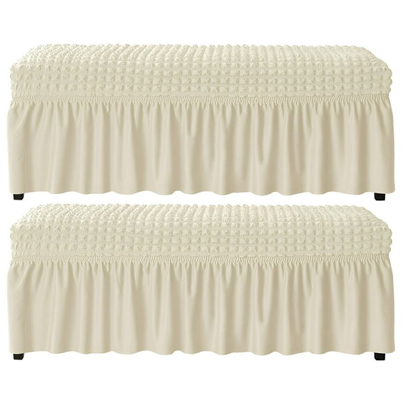 AUQ 2Pcs Ottoman Cover,Elastic Band Design Ottoman Cover Rectangular,Skirt Edge Design Ottoman Cover with Skirt,Beige,22*19*6cm