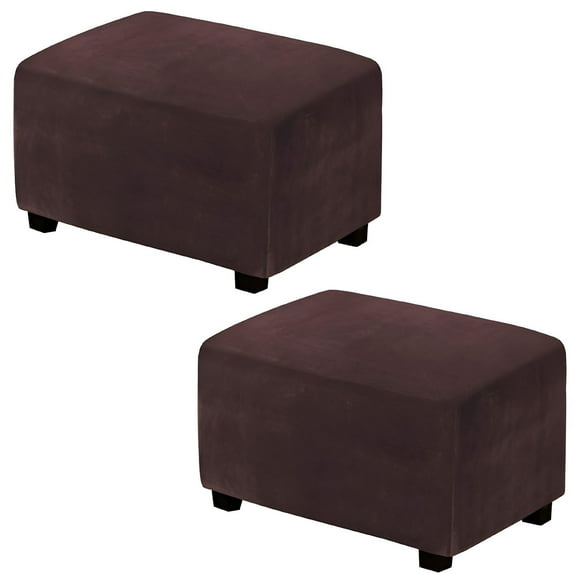 AUQ 2Pcs Ottoman Cover,Multi-Color Options Rectangle Footstool Cover,Easy On/Off Ottoman Slipcovers,Deep Coffee,S