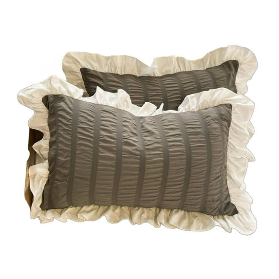 AUQ 2Pcs Pillow Covers Seersucker Softness Comfort Pillow Shams Korean-Style Ruffled Pillowcase Cooling Pillow Cases 48x74cm,Gray