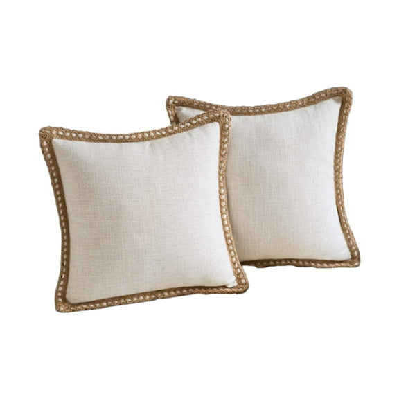 AUQ 2Pcs Pillow Covers Throw Decorative Pillow Covers Elegant Linen Edging and Soft Breathable Fabric Square Cushion Case Off White