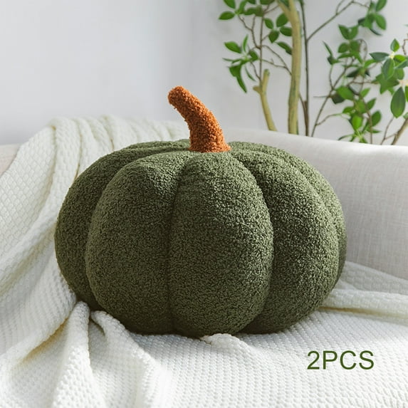 AUQ 2Pcs Pumpkin Shaped Plush Throw Pillows,Soft Lamb Fleece Cushion,Cute Decorative Pillow for Sofa Bed and Kids' Room,Green