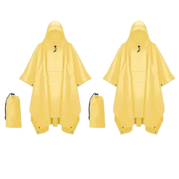 AUQ 2Pcs Rain Poncho Multi-Weather Taffeta Fabric Rain Ponchos for Adults,Comfortable Wide Upgrade Version Ponchos Adult for Urban Adventures,Yellow