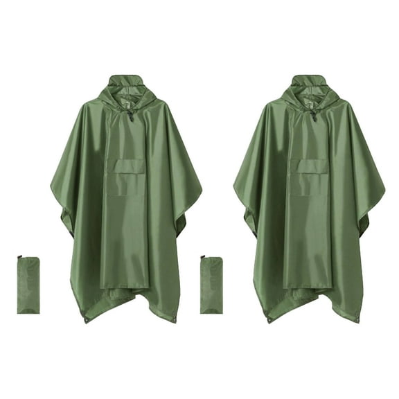 AUQ 2Pcs Rain Poncho Smart Design Wide Upgrade Version Rain Ponchos for Adults,Versatile Taffeta Fabric Ponchos Adult for Travel and Work,Green