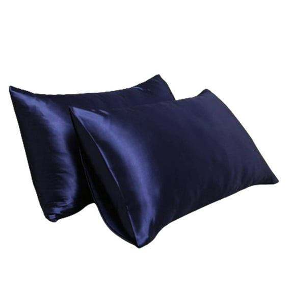 AUQ 2Pcs Silk Pillow Cases Skin-Friendly touch Polyester Satin Pillowcase Breathable Fabric Keep Dry Satin Pillowcase with Zipper 20x29in,Deep Blue