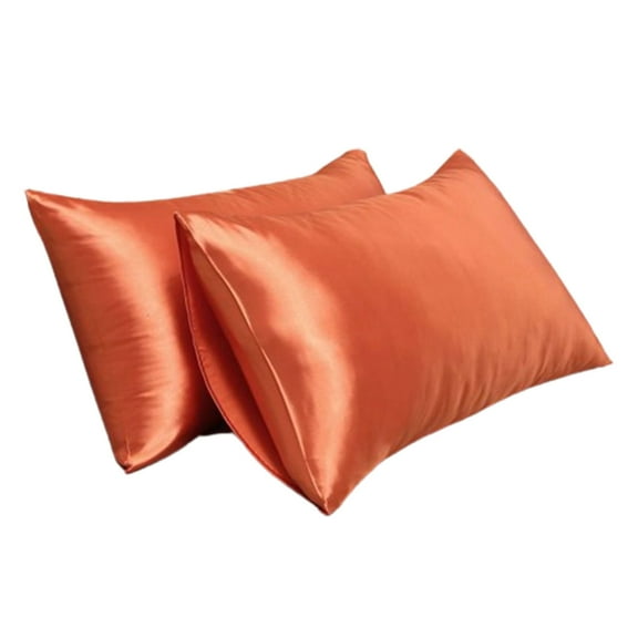 AUQ 2Pcs Silk Pillow Cases Smooth Zip Convenience Satin Pillowcase with Zipper Skin- Riendly and Breathability Silk Pillowcases 20x30in,Orange