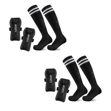 AUQ 2Pcs Soccer Socks,Professional Shin Guard Design Youth Soccer Socks,Secure Strap System Football Socks,Black