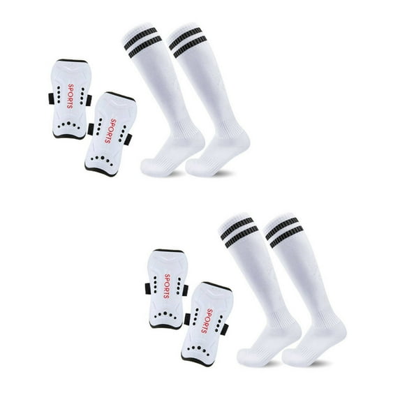 AUQ 2Pcs Soccer Socks,Professional Shin Guard Design Youth Soccer Socks,Secure Strap System Football Socks,White