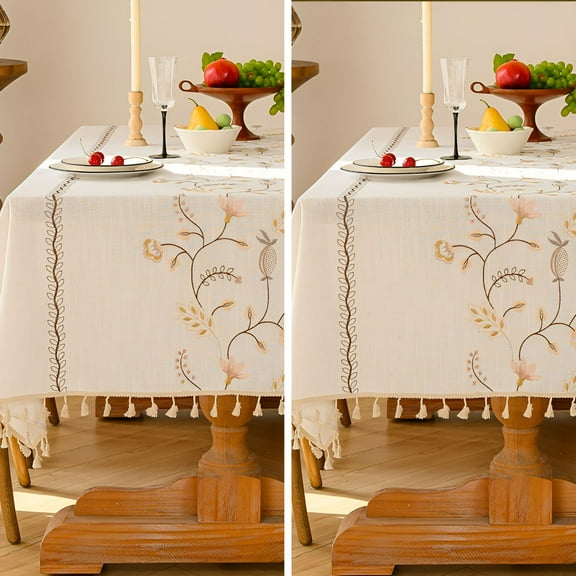 AUQ 2Pcs Table Cloth,Delicate Embroidery Table Cloth Rectangle Table,Ambiance Creation Square Tablecloth,39X63In