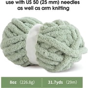 AUQ 2pcs Sage Green Chunky Chenille Yarn for Blanket,Super Bulky Soft Thick Fluffy Jumbo Giant Washable Polyester Big Yarn for Hand Knitting DIY Arm Knitting Throw Rugs Pillow