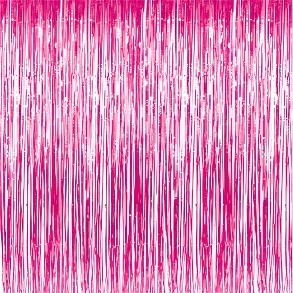 AUQ 3.2 Ft X 9.8 Ft Metallic Tinsel Foil Fringe Curtains for Party Photo Backdrop Wedding Decor (1 Pack,Hot Pink)