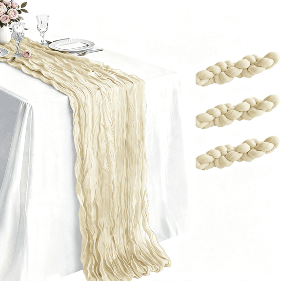AUQ 3 Pack Ivory Cheesecloth Table Runner 21 X 120 Inch Boho Gauze Sheer Table Runner 10Ft Long for Wedding Baby Shower Bridal Shower Easter Holiday Birthday Home Decor