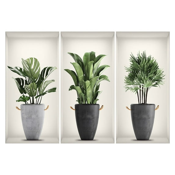 AUQ 3-Pcs 3D Wall Decals,Peel and Stick Removable PVC Stickers,, Easy Install Realistic Potted Plant Art Decorative Wall Stickers for Living Room,Bedroom,Office