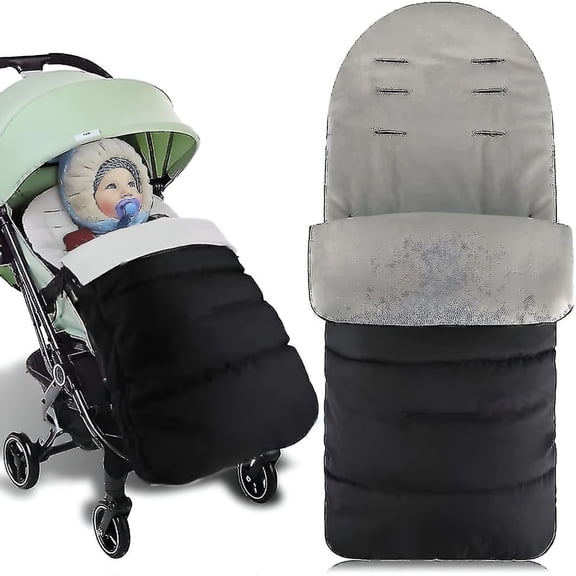 AUQ 3-in-1 Baby Sleeping Bag, Universal Waterproof Stroller Footmuff, Windproof Infant Bunting Bag with Detachable Mat for Cold Weather, Grey